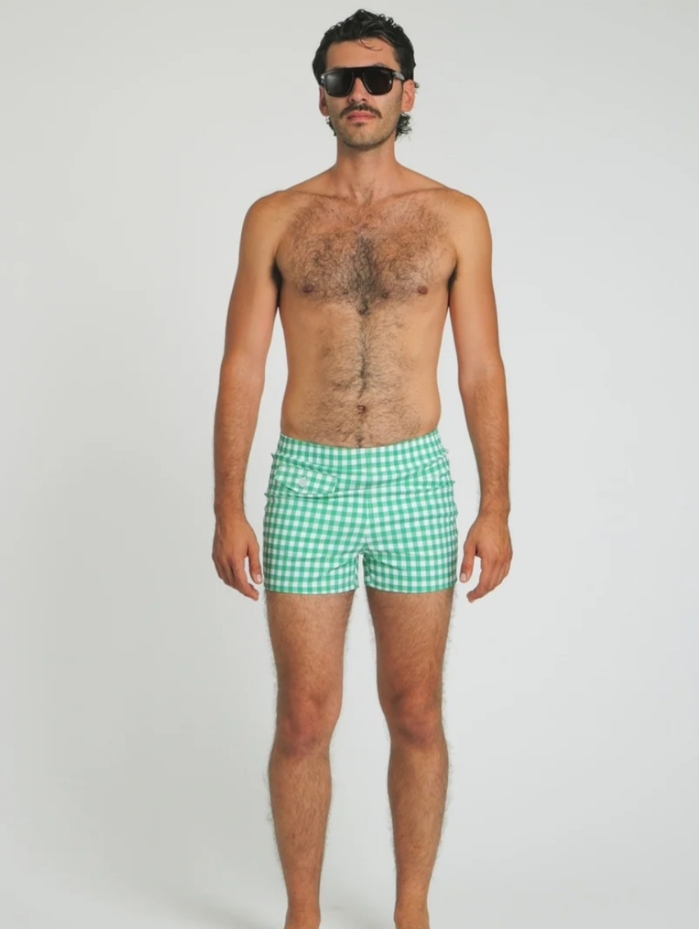 Hammies Gingham Cabana Swim Trunk Men's Size 32 Green White Lined Retro Style